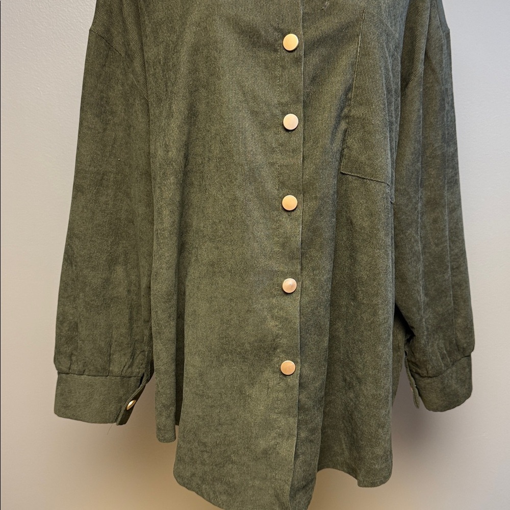 Shein Curve Green Corduroy Button Front Shirt Jacket Size 3XL - Picture 3 of 7